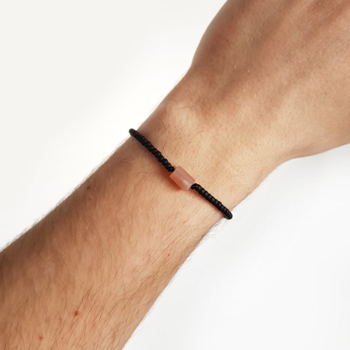 Męska bransoletka na sznurku kamień słoneczny Little sunny cylinder matte black