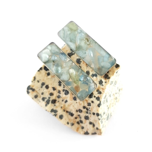 Kolczyki sztyfty prostokąty akwamaryn w żywicy stal chirurgiczna Sparkles aquamarine