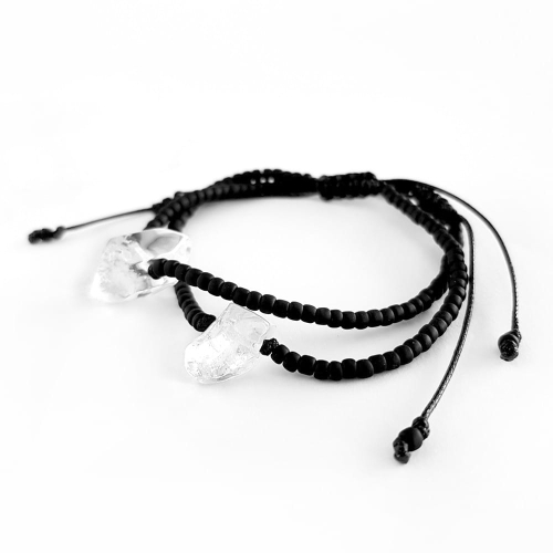 Męska bransoletka na sznurku kryształ górski Little crystal polished black
