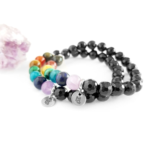 Bransoletka Balance - wszystkie czakry - ametyst, lapis lazuli, apatyt, malachit, tygrysie oko, karneol, obsydian złoty i onyks