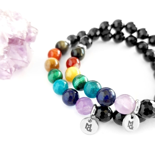 Bransoletka Balance - wszystkie czakry - ametyst, lapis lazuli, apatyt, malachit, tygrysie oko, karneol, obsydian złoty i onyks