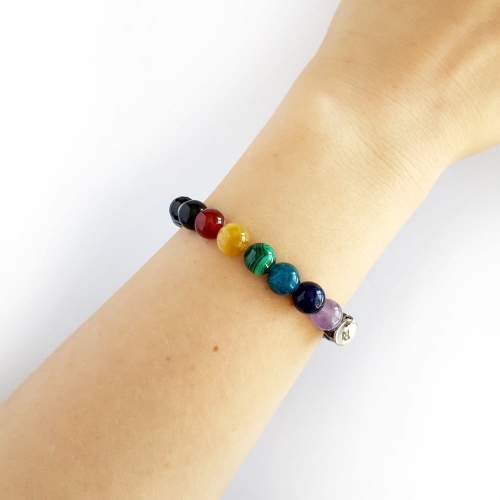 Bransoletka Balance - wszystkie czakry - ametyst, lapis lazuli, apatyt, malachit, tygrysie oko, karneol, obsydian złoty i onyks