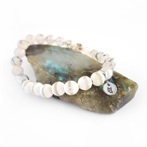 Męska bransoletka z kamieni naturalnych agat tybetański, agat smoczy, hematyt i stal chirurgiczna