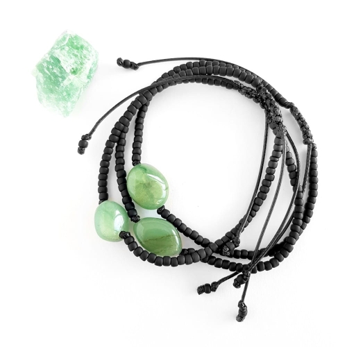 Męska bransoletka na sznurku awenturyn Little aventurine nugget matte black