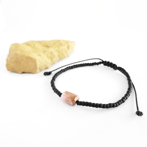 Męska bransoletka na sznurku rodonit Little rodonite cylinder matte black