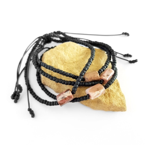 Męska bransoletka na sznurku rodonit Little rodonite cylinder matte black