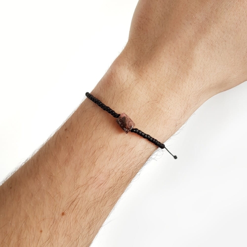 Męska bransoletka na sznurku rodonit Little rodonite cylinder matte black