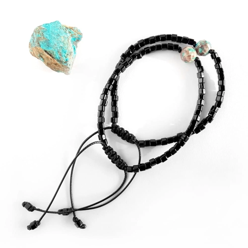 Męska bransoletka na sznurku chryzokola Little chrysocolla ball polished black