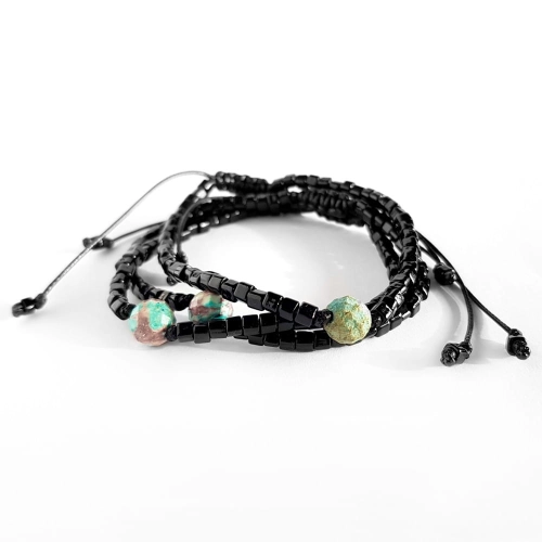 Męska bransoletka na sznurku chryzokola Little chrysocolla ball polished black