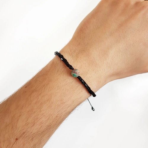 Męska bransoletka na sznurku chryzokola Little chrysocolla ball polished black