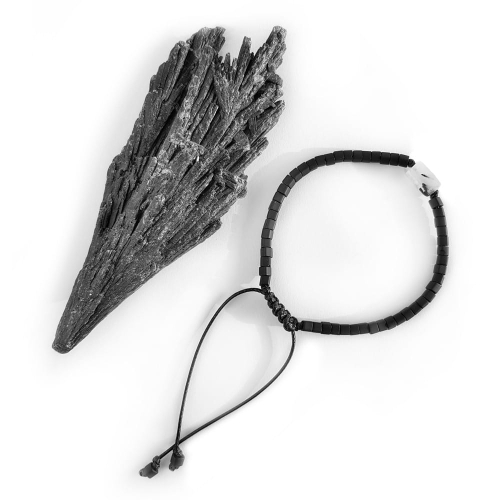 Męska bransoletka na sznurku kwarc z czarnym turmalinem Little quartz nugget matte black