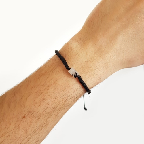 Męska bransoletka na sznurku kwarc z czarnym turmalinem Little quartz nugget matte black