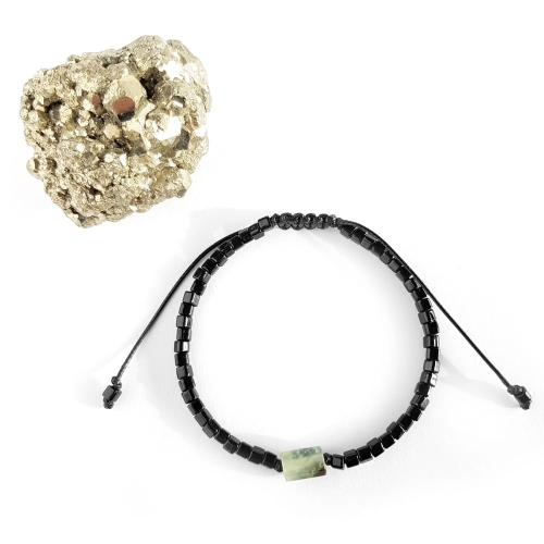 Męska bransoletka na sznurku frenit (prehnit) Little prehnite cylinder polished black