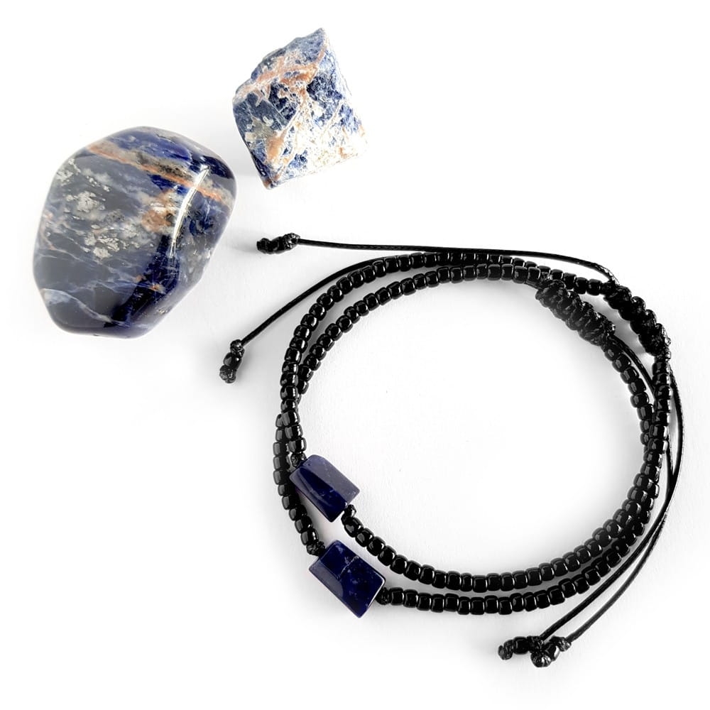 Męska bransoletka na sznurku sodalit Little sodalite cylinder polished black