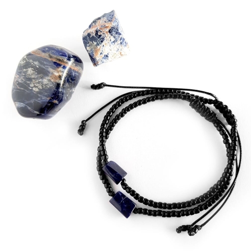 Męska bransoletka na sznurku sodalit Little sodalite cylinder polished black