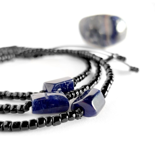 Męska bransoletka na sznurku sodalit Little sodalite cylinder polished black