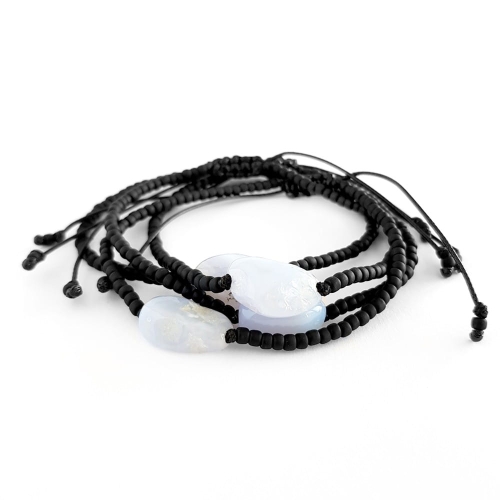Męska bransoletka na sznurku chalcedon niebieski agat Little chalcedony nugget matte black