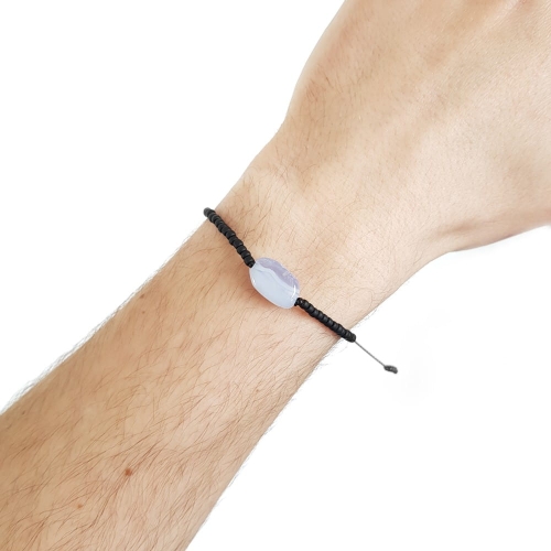 Męska bransoletka na sznurku chalcedon niebieski agat Little chalcedony nugget matte black