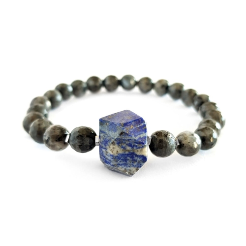 Męska bransoletka z kamieni naturalnych lapis lazuli, larvikit i hematyt