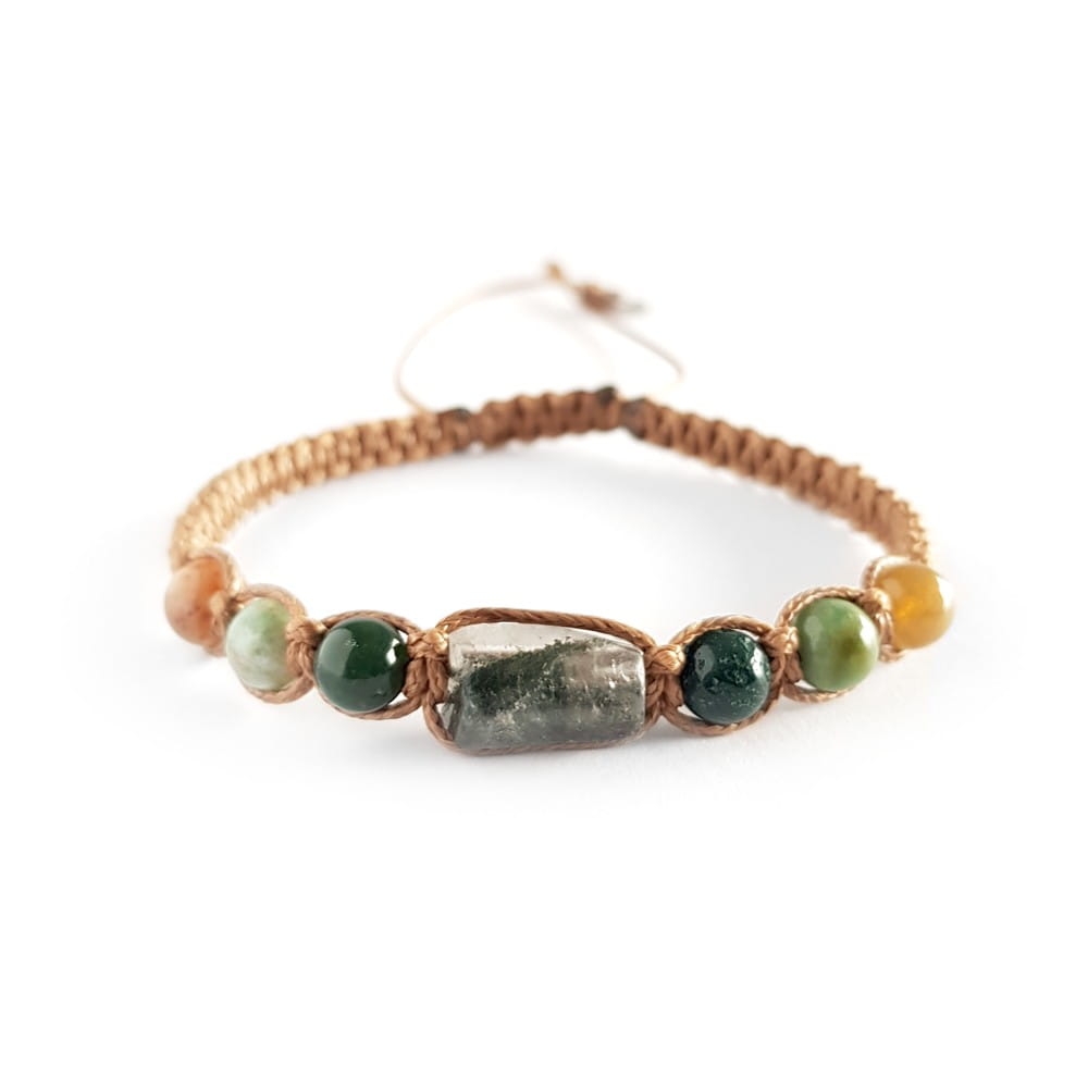 Męska bransoletka makramowa kwarc z chlorytem i agat indyjski