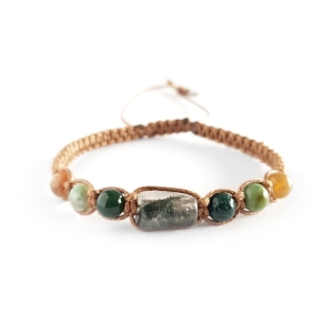 Męska bransoletka makramowa kwarc z chlorytem i agat indyjski