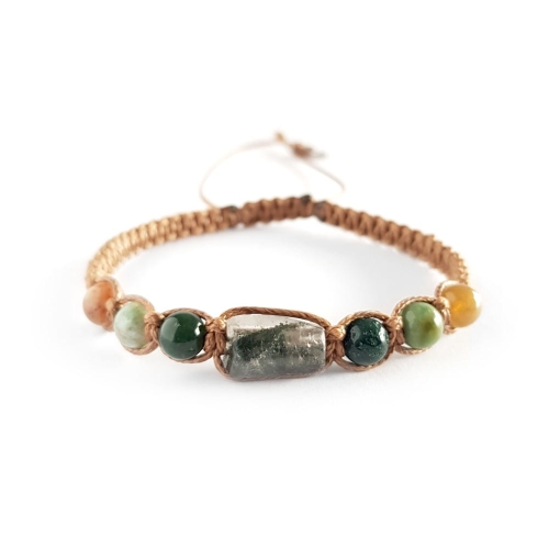 Męska bransoletka makramowa kwarc z chlorytem i agat indyjski