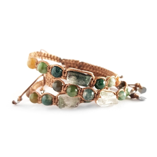 Męska bransoletka makramowa kwarc z chlorytem i agat indyjski