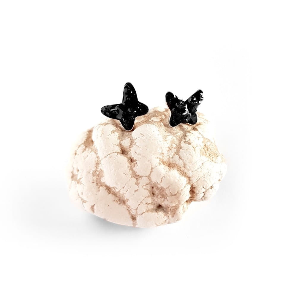 Kolczyki sztyfty motylki czarny turmalin w żywicy srebro p.925 Sparkles black