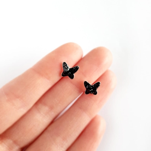 Kolczyki sztyfty motylki czarny turmalin w żywicy srebro p.925 Sparkles black