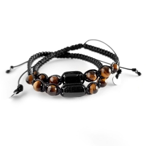 Męska bransoletka makramowa czarny turmalin i tygrysie oko