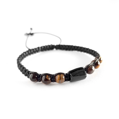 Męska bransoletka makramowa czarny turmalin i tygrysie oko