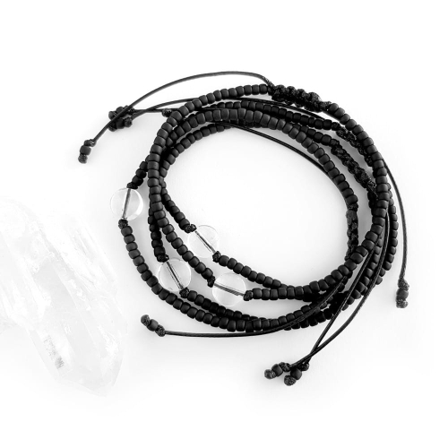 Męska bransoletka na sznurku kryształ górski Little crystal coin matte black