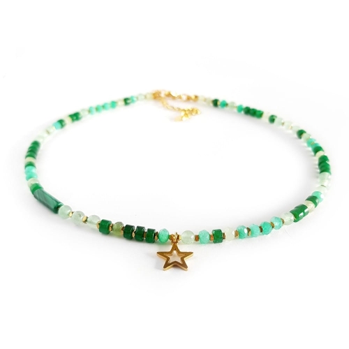 Naszyjnik choker malachit, awenturyn, jadeit, hematyt i gwiazdka
