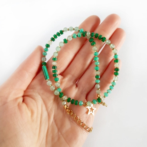 Naszyjnik choker malachit, awenturyn, jadeit, hematyt i gwiazdka