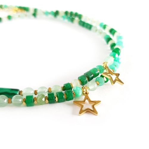 Naszyjnik choker malachit, awenturyn, jadeit, hematyt i gwiazdka