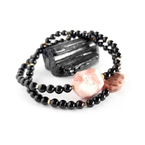 Bransoletka rodonit, czarny agat pasiasty i hematyt