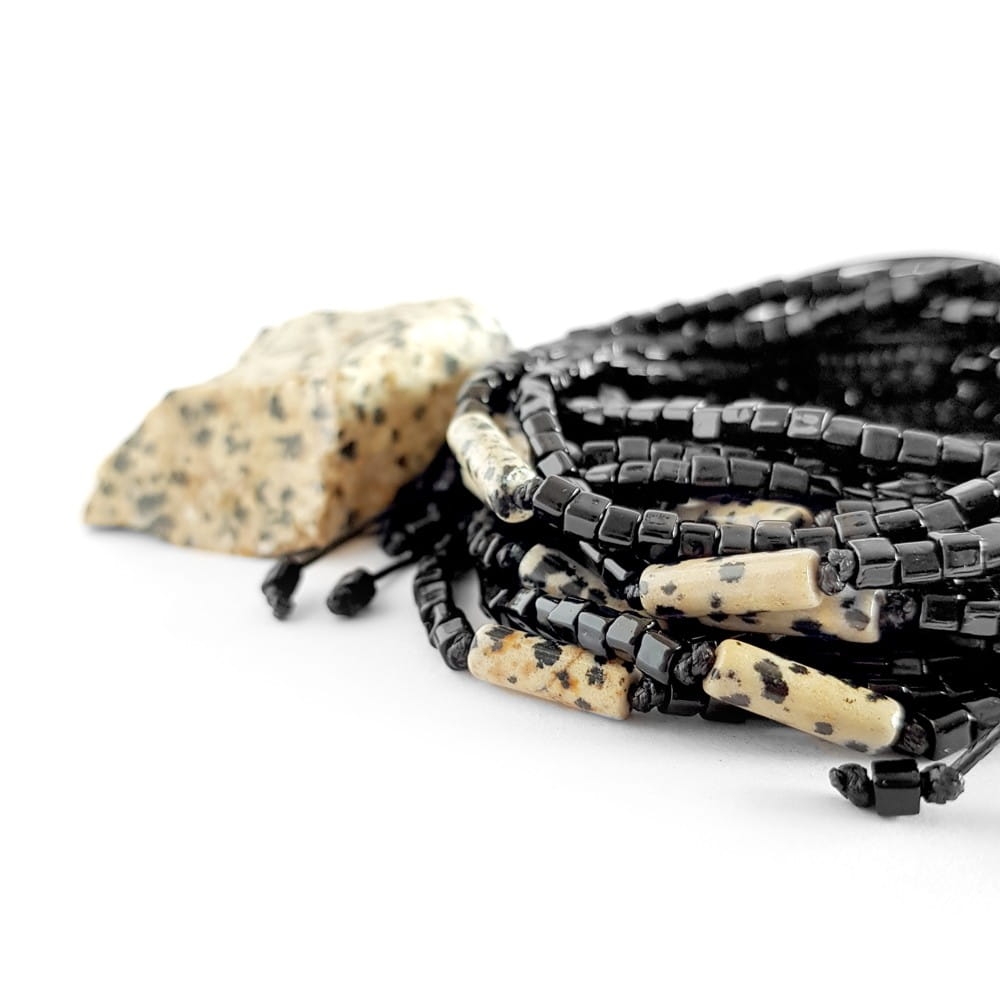 Męska bransoletka na sznurku jaspis dalmatyńczyk Dalmatian stick
