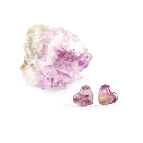 Kolczyki sztyfty serca ametyst w żywicy srebro p.925 Sparkles amethyst