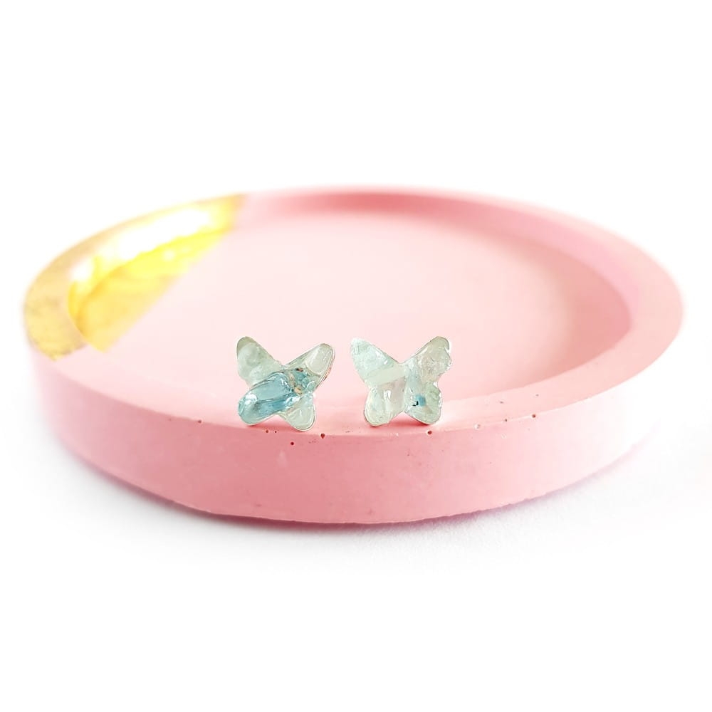 Kolczyki sztyfty motylki akwamaryn w żywicy srebro p.925 Sparkles aquamarine