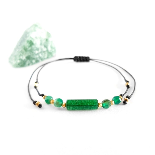 Bransoletka zielony kwarc, zielony agat i hematyt na czarnym sznurku