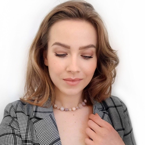 Bohemian naszyjnik choker unikat kwarc różowy, kunzyt, fosfosyderyt, jadeit, różowy opal i hematyt