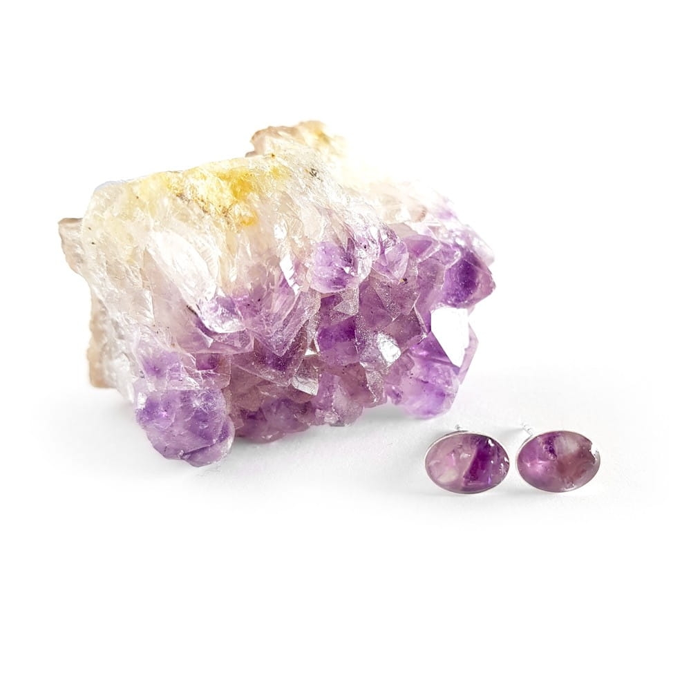 Kolczyki sztyfty owale ametyst w żywicy srebro p.925 Sparkles amethyst