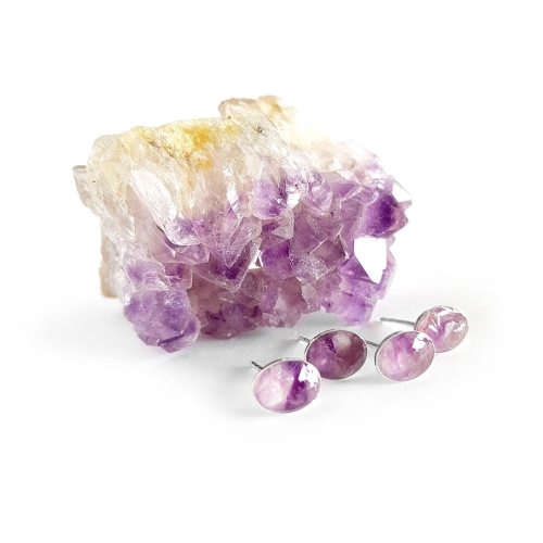 Kolczyki sztyfty owale ametyst w żywicy srebro p.925 Sparkles amethyst