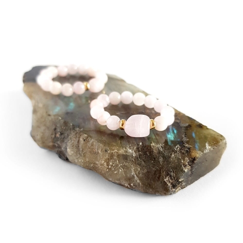 Pierścionek elastyczny kunzyt i pozłacane srebro p.925