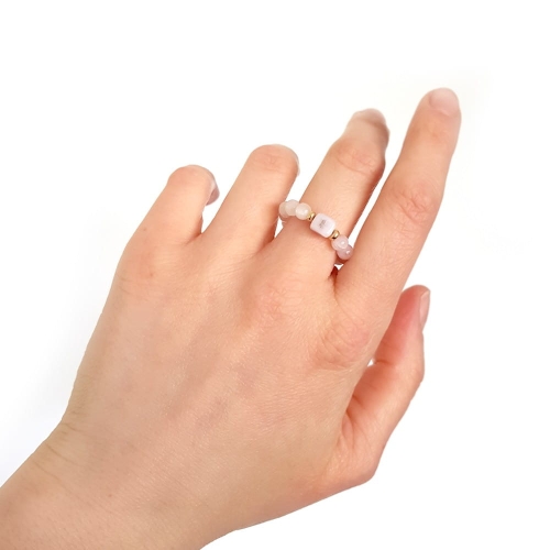 Pierścionek elastyczny kunzyt i pozłacane srebro p.925