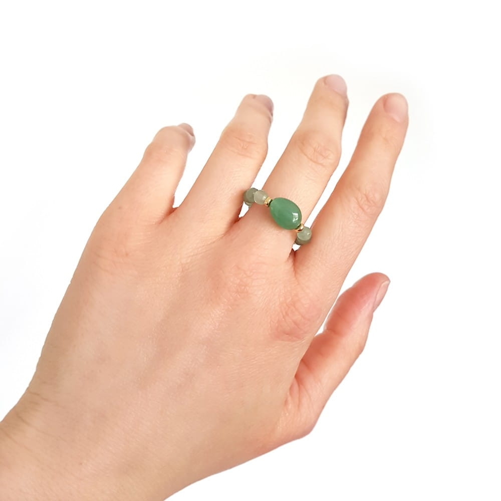 Pierścionek elastyczny awenturyn i pozłacane srebro p.925