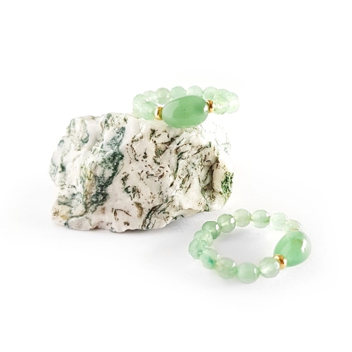 Pierścionek elastyczny awenturyn i pozłacane srebro p.925