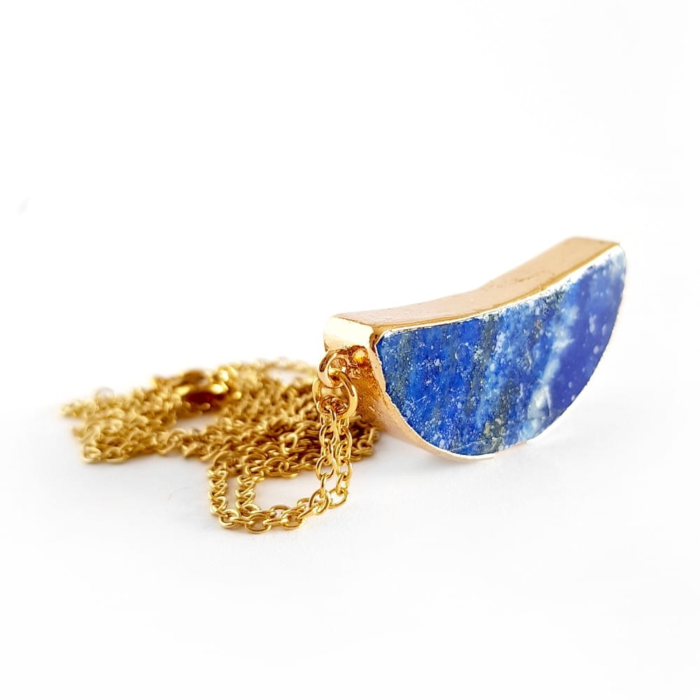 Naszyjnik unikat lapis lazuli księżyc na złotym na łańcuszku stal chirurgiczna