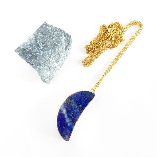 Naszyjnik unikat lapis lazuli księżyc na złotym na łańcuszku stal chirurgiczna