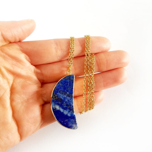 Naszyjnik unikat lapis lazuli księżyc na złotym na łańcuszku stal chirurgiczna